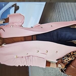 New Vexen Double-Breasted Women's Pink Silver Button Pocketed Long Coat XL